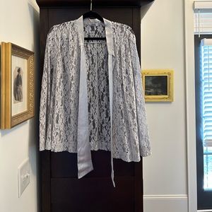 J Peterman Silk and Lace Tie Front Blouse